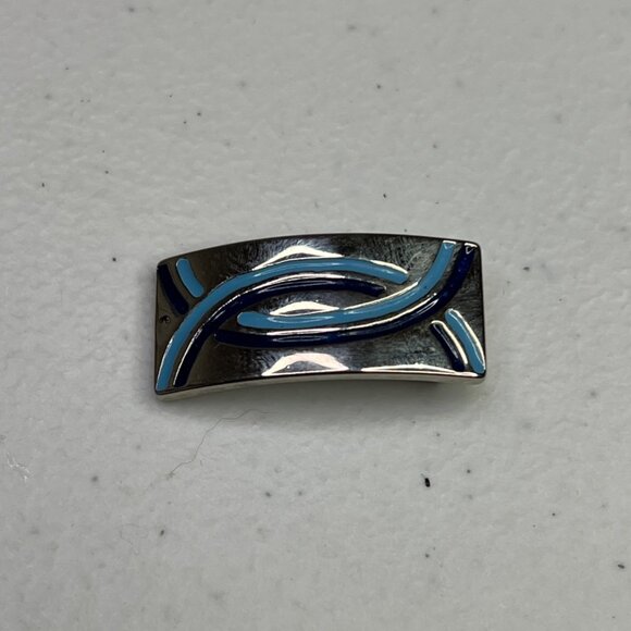 Silver-Tone Abstract Pendant With Blue Enamel Design - Picture 9 of 10
